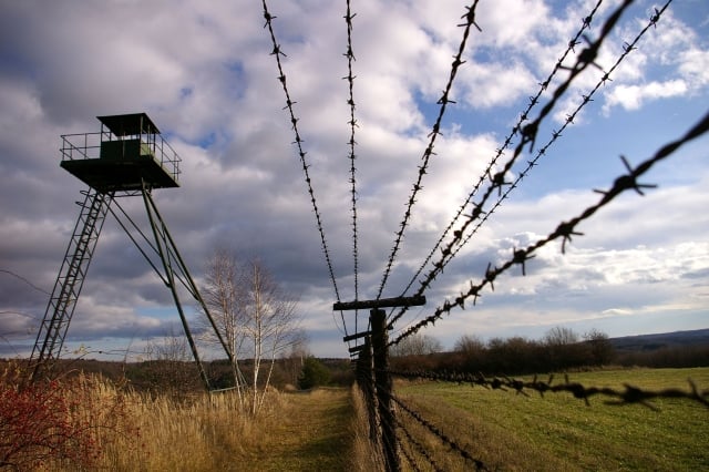Theme Picture 20 Years of the Fall of the Iron Curtain. The Picture shows parts of the original Iron Curtain with lookout tower and tank traps. (Record Photo 06.12.2008) APA-PHOTO: ANDREAS TROESCHER