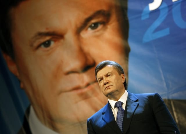Presidential candidate and head of Regions party Viktor Yanukovich is seen during campaigning rally in Simferopol, Crimea, Ukraine, Thursday, Jan. 28, 2010. Ukrainian opposition leader Yanukovych and Prime Minister Yulia Tymoshenko will face each other in the second round of the presidential elections on Feb. 7. (AP Photo/Andryi Mosienko, Pool)