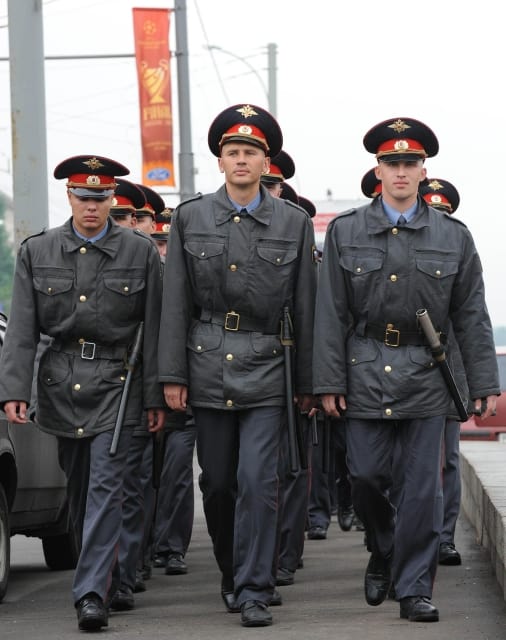 Russian security outside the Luzhniki Stadium in Moscow, Russia.