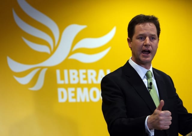 Leader of the Liberal Democrats Nick Clegg speaks during an election press conference at the Work Foundation in central London.