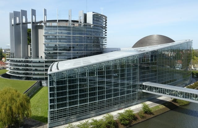 General view of the European Parliament building in Strasbourg, France, taken on 21 April 2004. Czech Republic, Estonia, Cyprus, Latvia, Lithuania, Hungary, Malta, Poland, Slovenia and Slovakia will integrate the European Union on the occasion of the eastern enlargement of the EU on 1 May 2004. CHRISTIAN HARTMANN FRANCE OUT