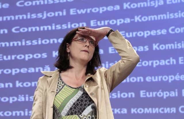 European Commissioner for Home Affairs Cecilia Malmstroem gestures as she addresses the media, at the European Commission headquarters in Brussels, Wednesday, May 4, 2011. The European Union's executive has proposed allowing the reintroduction of national border controls in exceptional circumstances even though the development of a 