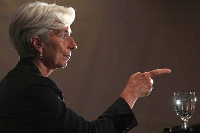 France?s Finance Minister Christine Lagarde reacts during a press conference in Brasilia, Brazil, Monday, May 30, 2011. Lagarde has kicked off a global tour to promote her candidacy to head the International Monetary Fund beginning with a trip to Brazil. Lagarde has emerged as the odds-on favorite to get the job. (AP Photo/Eraldo Peres)