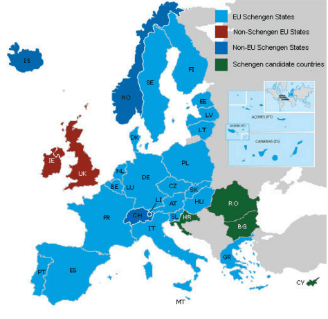 Součástí schengenského prostoru je v současnosti 26 evropských států.
