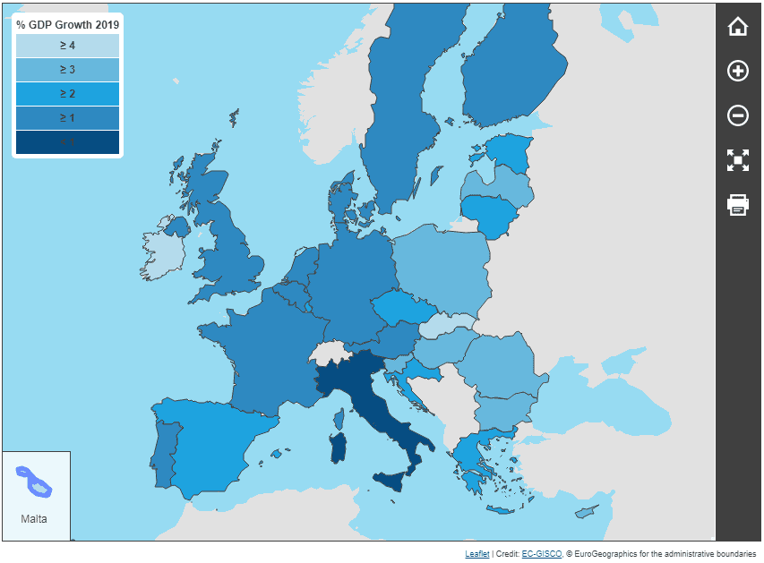 Zimní hospodářská prognóza Evropské komise pro státy EU